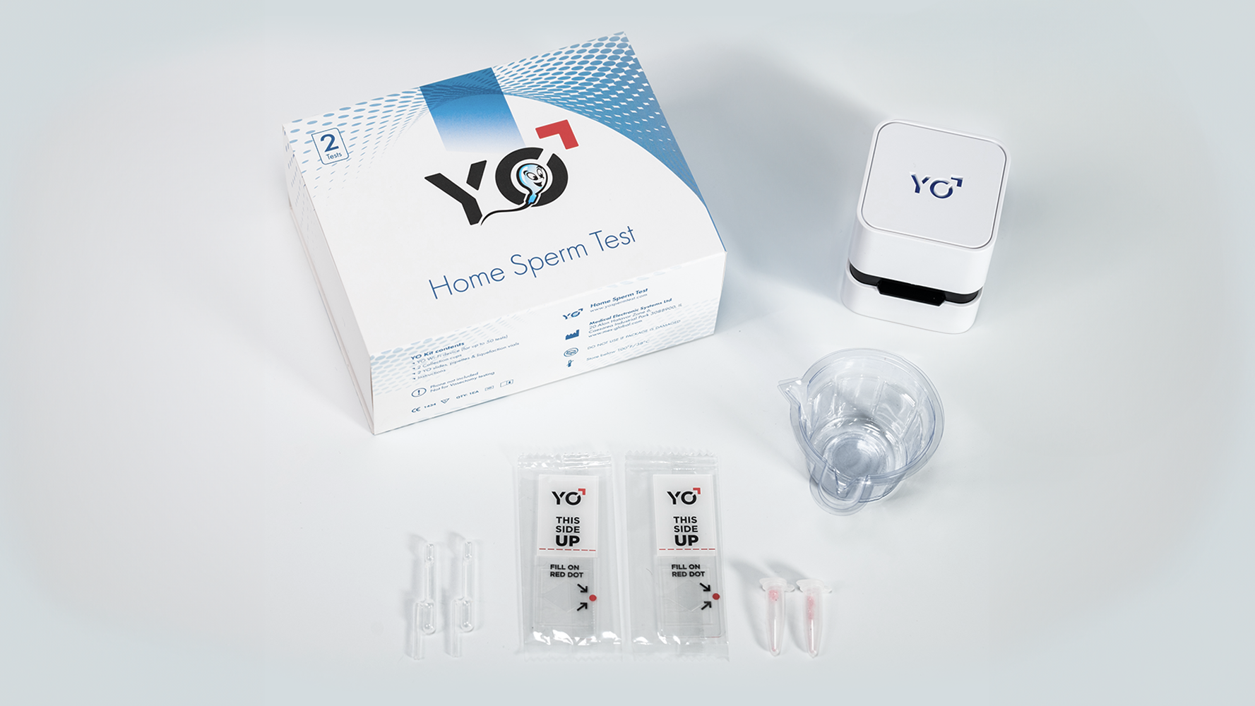 The Fertile Fruit At-Home Sperm Test Kit box and its contents.